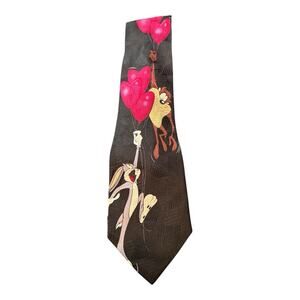 Vintage 1995 Looney Tunes Mania 100% Silk Tie Bugs & Tasmanian Devil Heart